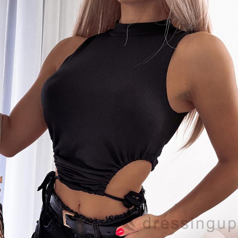 Áo Croptop Không Tay Màu Trơn Cá Tính Cho Nữ