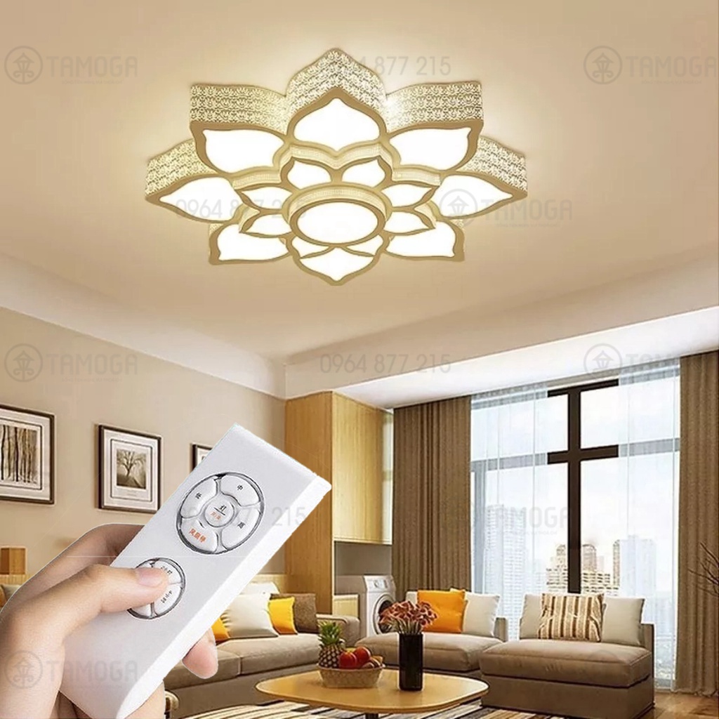 Đèn mâm ốp trần hình CÁNH SEN OT 0904 cõ 700, 60mm + Tặng kèm Khiển