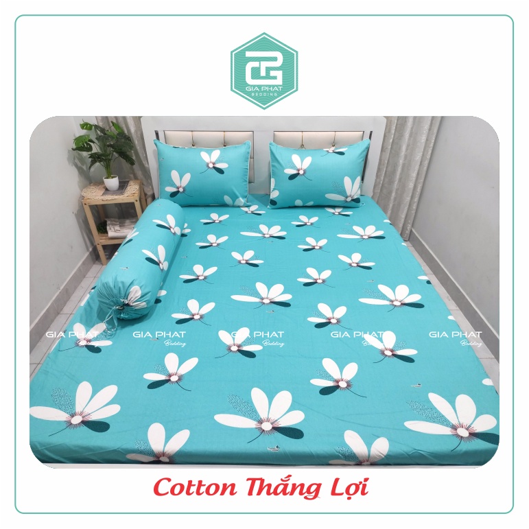 Bộ ga gối Thắng Lợi {4 món}100% Cotton chuẩn logo họa tiết Bông 4 Cánh