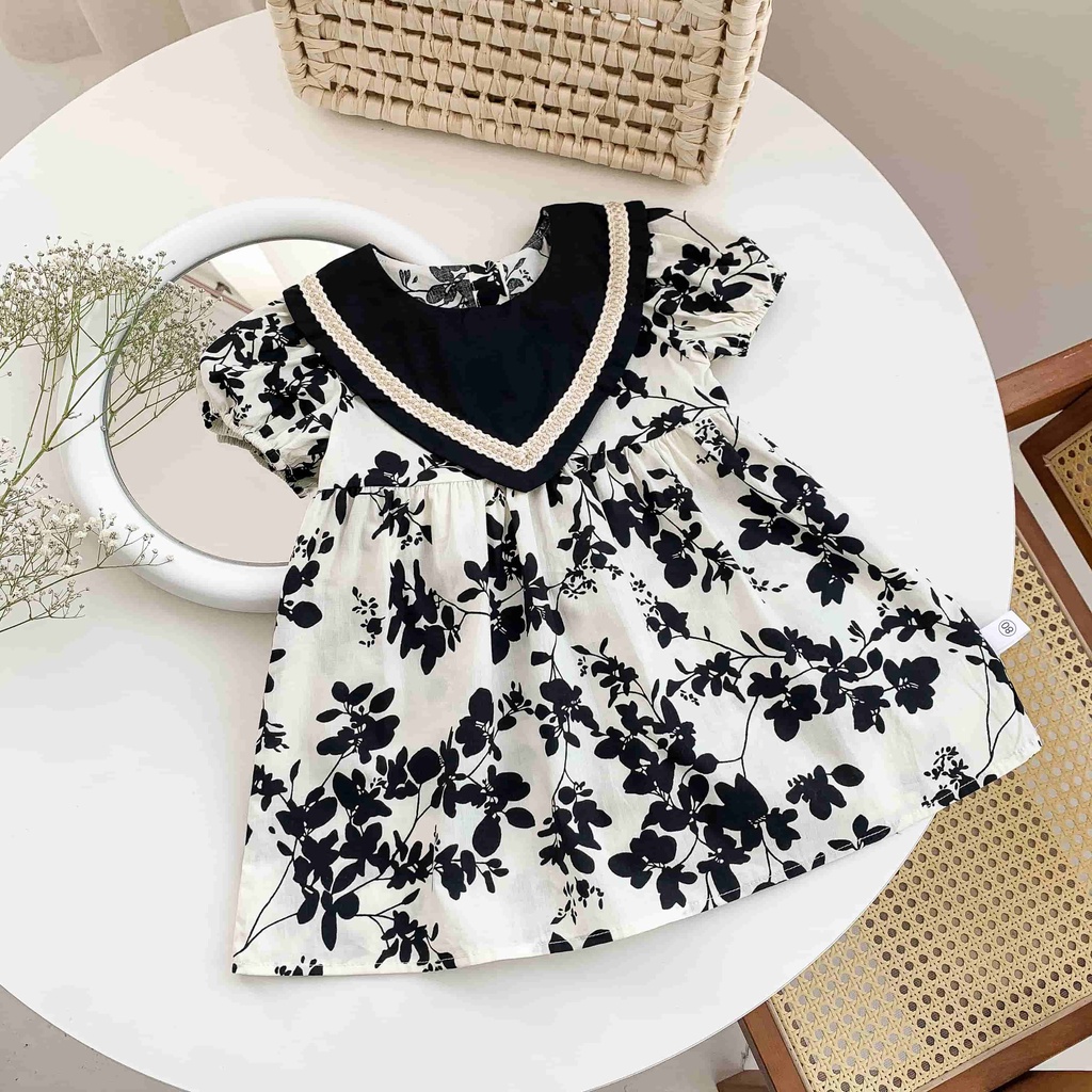 Bộ Đầm Liền Quần In Hoa Màu Đen Dành Cho Bé Gái 0-6 Tuổi