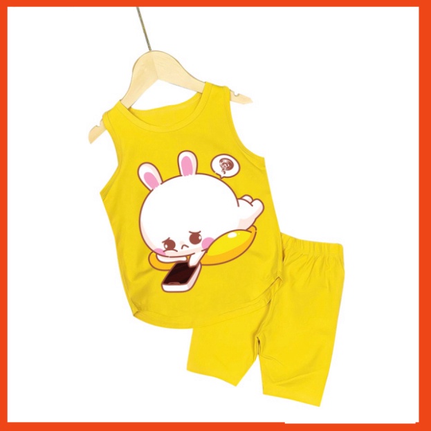 ( Chuyên sỉ lẻ Quần áo trẻ em ) Bộ đồ bé gái sát nách hình thỏ bấm điện thoại cho bé gái từ 6kg đên 29kg.DBBG58.