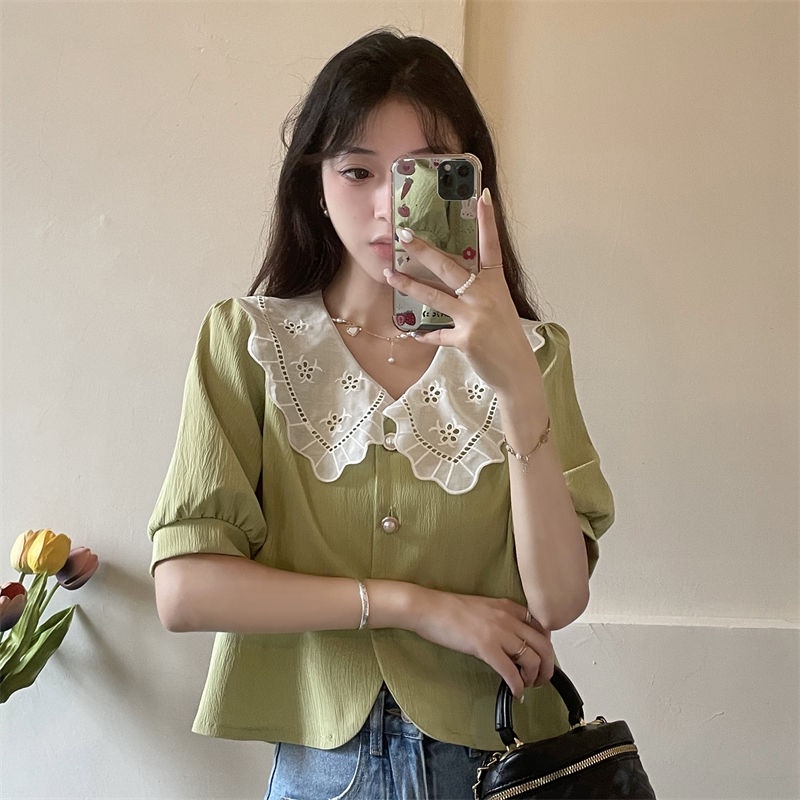 Áo Sơ Mi Ngắn Tay Cổ Búp Bê Thời Trang Mùa Hè 2022 Dành Cho Nữ