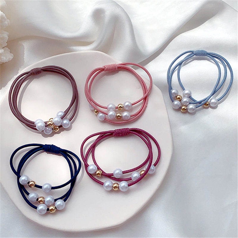 Set 10 Dây Cột Tóc Co Giãn Đính Ngọc Trai Thời Trang Cho Nữ