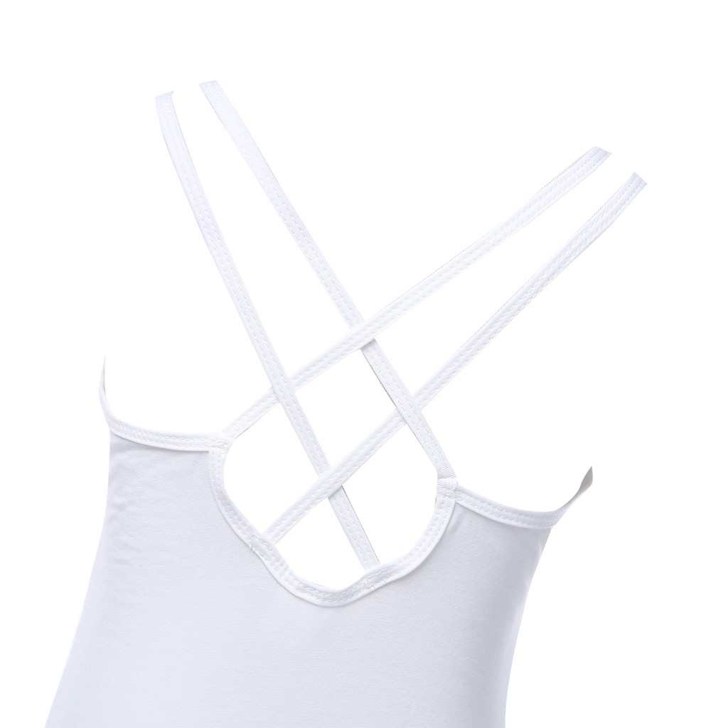 Bộ Áo Liền Quần cotton Hai Dây Chéo Lưng Múa Ba Lê Cho Bé Gái