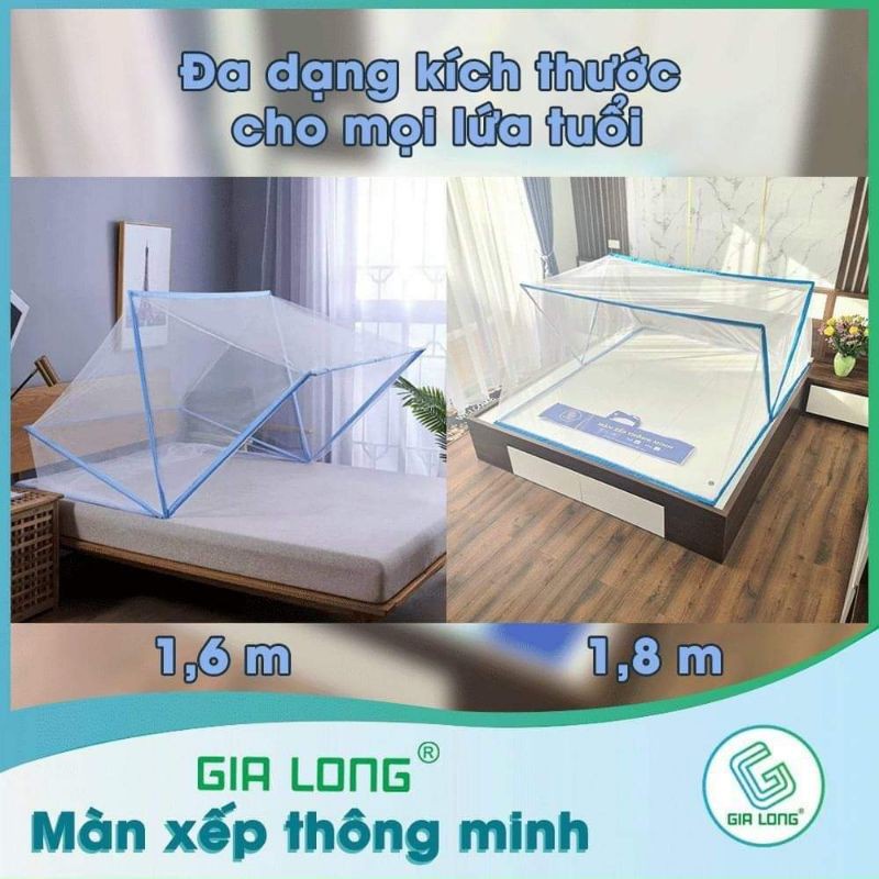 Màn xếp gọn Gia Long vuông gọn gàng loại 1 đầy đủ kích thước m6x2m m8x2m màn tự bung gấp vuông rất gọn gàng