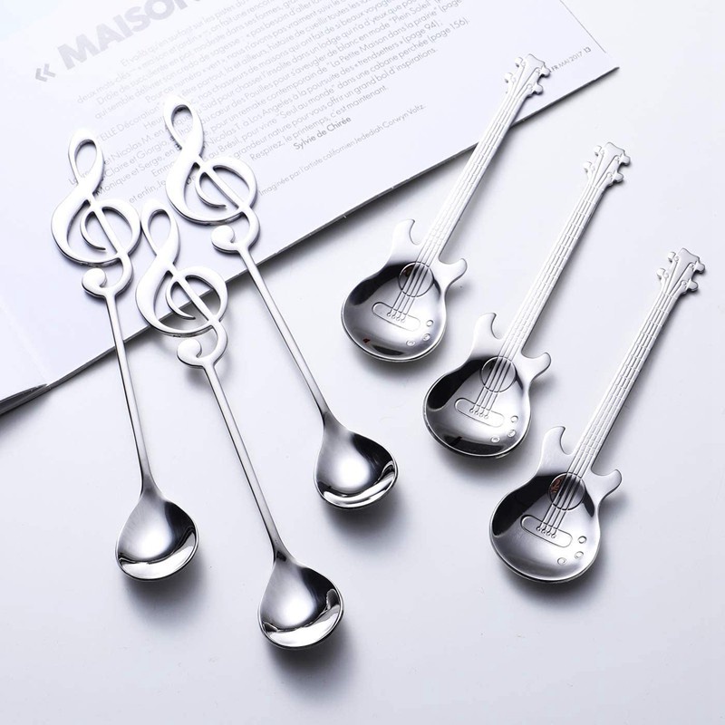 6Pcs Note Spoon and Guitar Spoon Set Teaspoon Stainless Steel