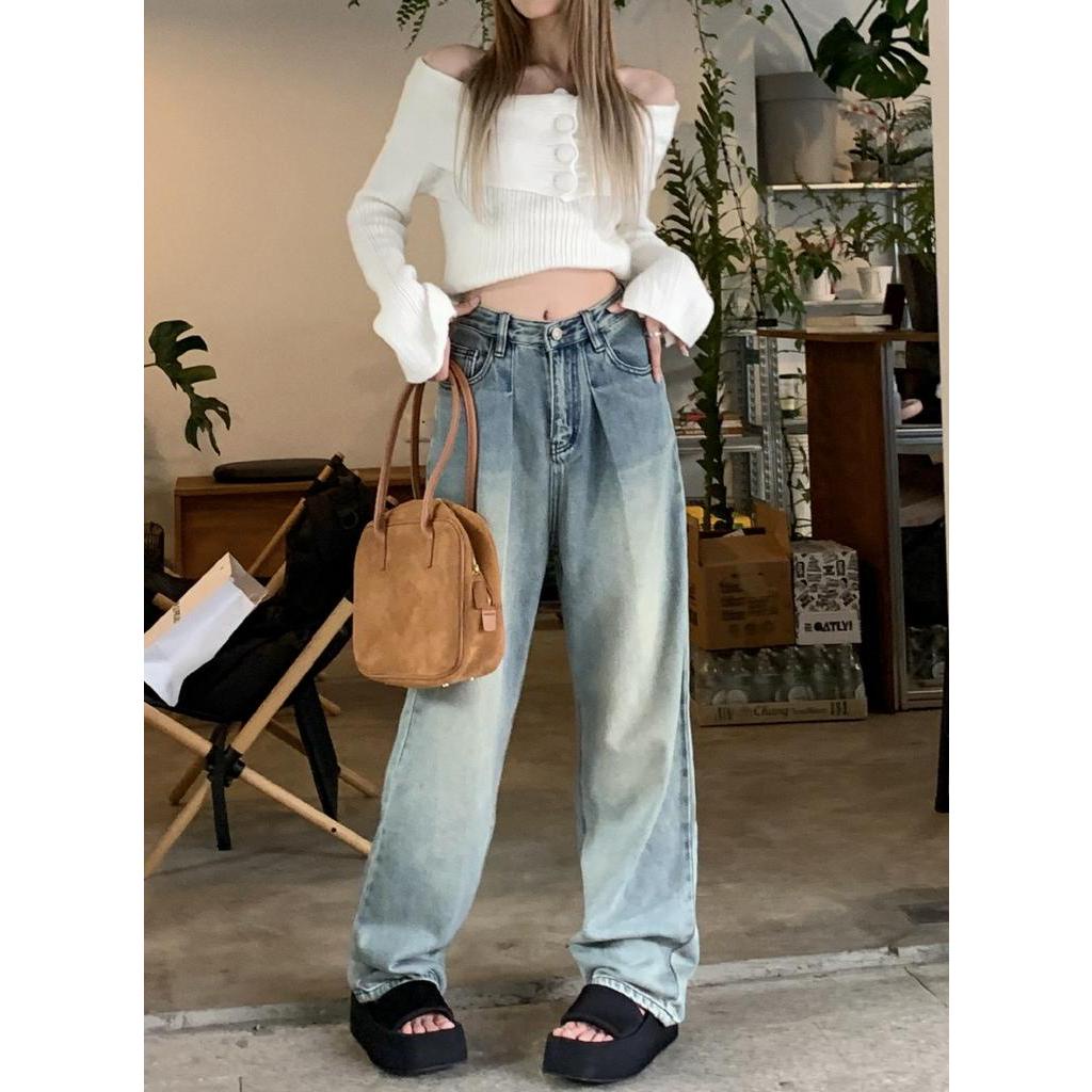 Quần Denim Ống Rộng Lưng Cao Thời Trang Cá Tính Dành Cho Nữ 61979