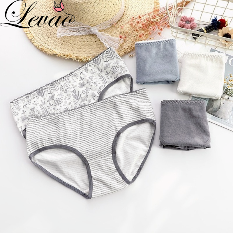 Quần lót Levao lưng vừa chất liệu cotton in họa tiết dễ thương cho nữ