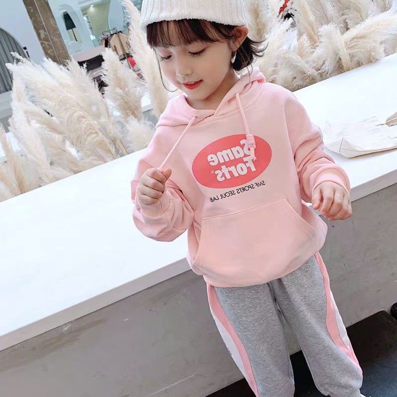 BỘ NỈ HỒNG HOODIE SAME QUẦN XÁM CHO BÉ GÁI HÀNG ĐẸP BÁN SHOP