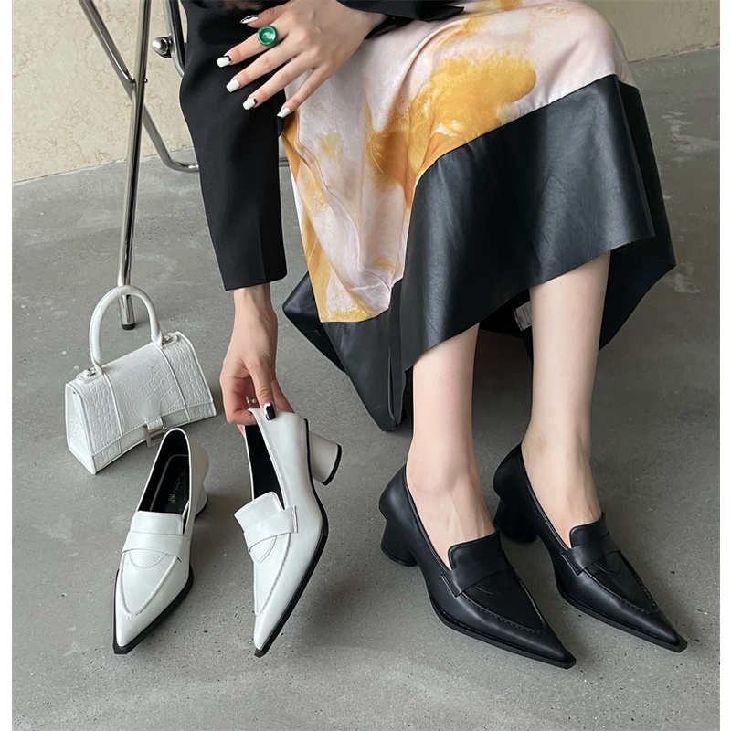 Giày cao gót nữ đế vuông thời trang mùa thu mới Dongguk 2021