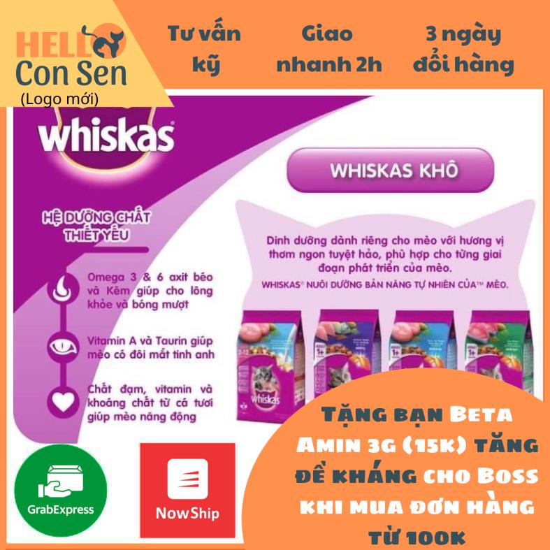 WHISKAS Thức an cho mèo loại hạt cho mèo con, mèo trưởng thành vị cá ngừ, cá thu, cá biển 1,2kg