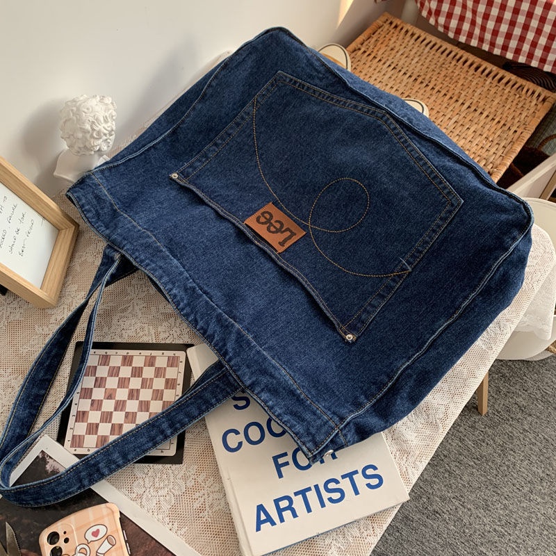 Túi xách bằng vải denim cỡ lớn thời trang Hàn Quốc cho nữ năm