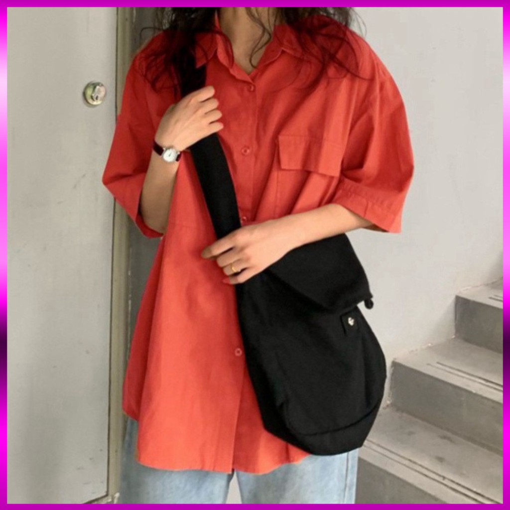 Áo Sơ Mi Ngắn Tay Form Rộng Màu Cam Đất Siêu Hot🍁 Unisex nam nữ đều mặc được