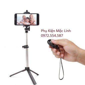 Combo gậy 3 chân + Nút bluetooth live stream