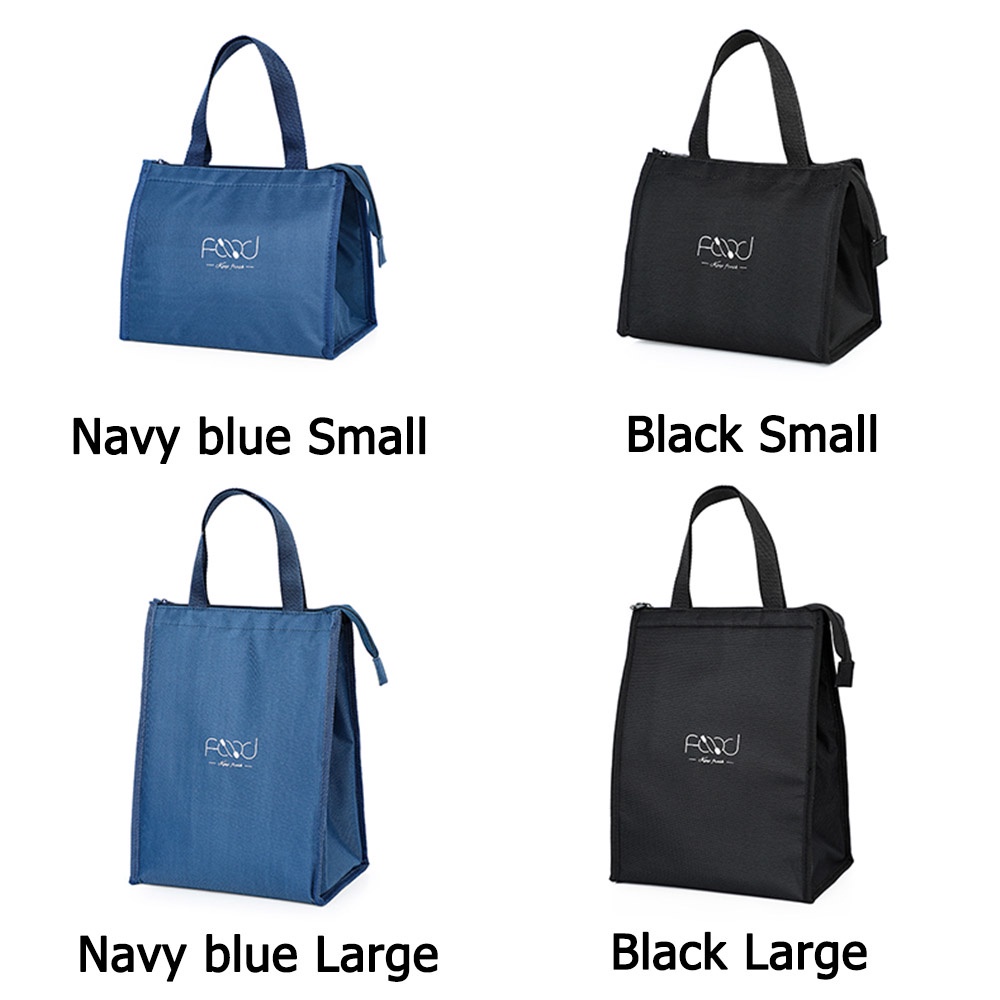 Túi Đựng Thức Ăn Cách Nhiệt Màu Xanh Navy / Đen Có Khóa Kéo Nhiều Màu
