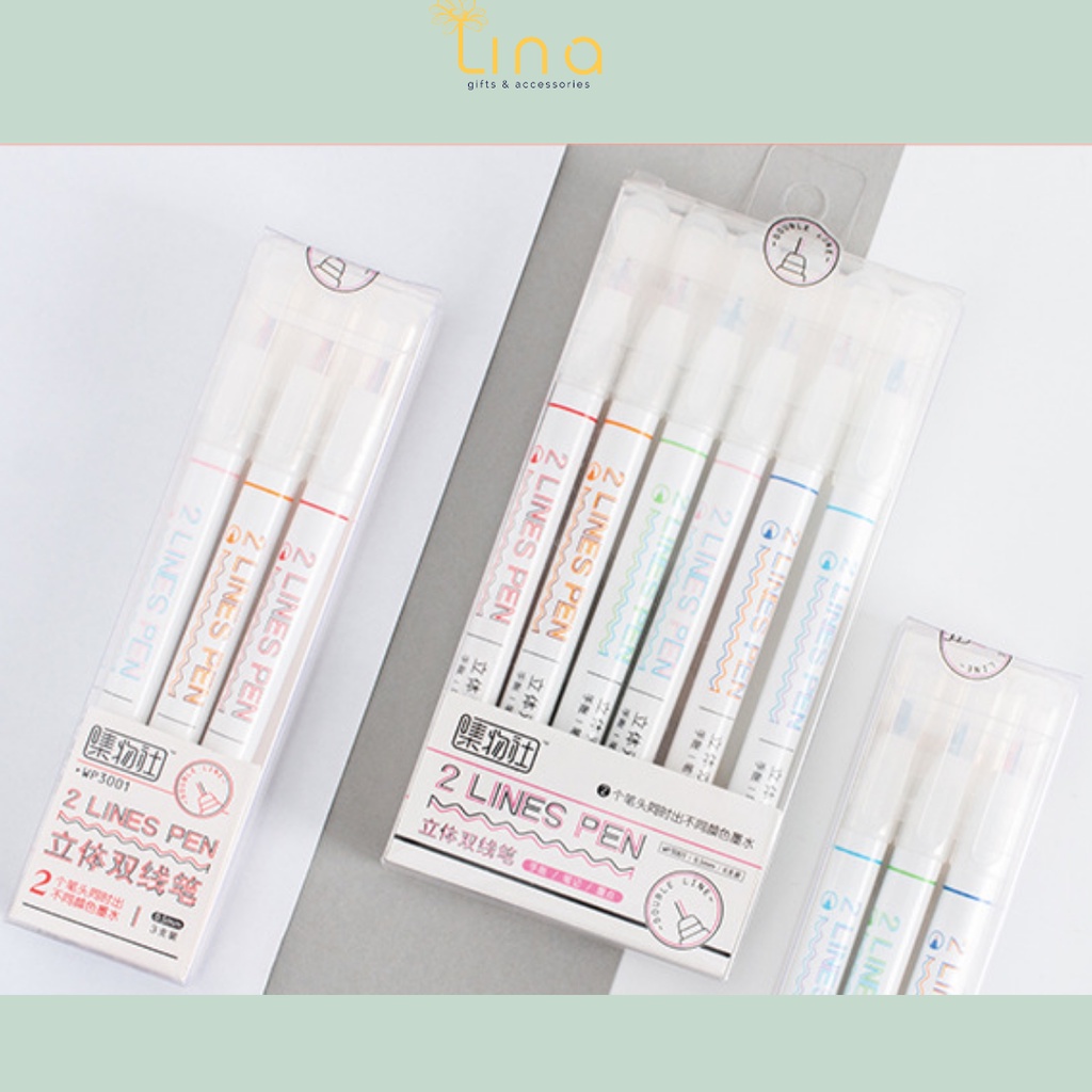 Set 6 cây bút 2 ngòi màu - 2 Lines Pen ngòi 0.5mm