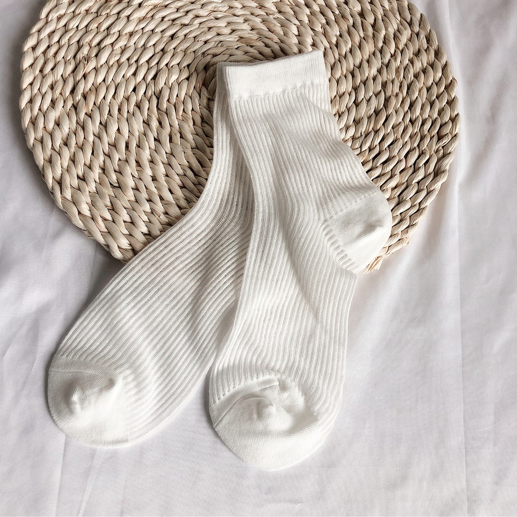 Tất gân cổ cao nữ Màu trơn Họa tiết Cổ bồng Dễ thương Lolita Hàn Quốc Vớ gân Nữ cao cổ Cotton Cute Nhật Bản