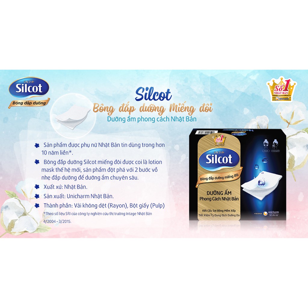 Hộp Bông tẩy trang Silcot đắp dưỡng miếng đôi 40 miếng/hộp