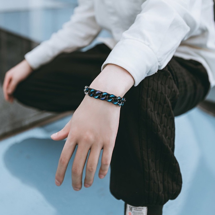 Vòng tay dây xích bằng thép titan màu xanh dương / đen phong cách hip hop thời trang cho cặp đôi