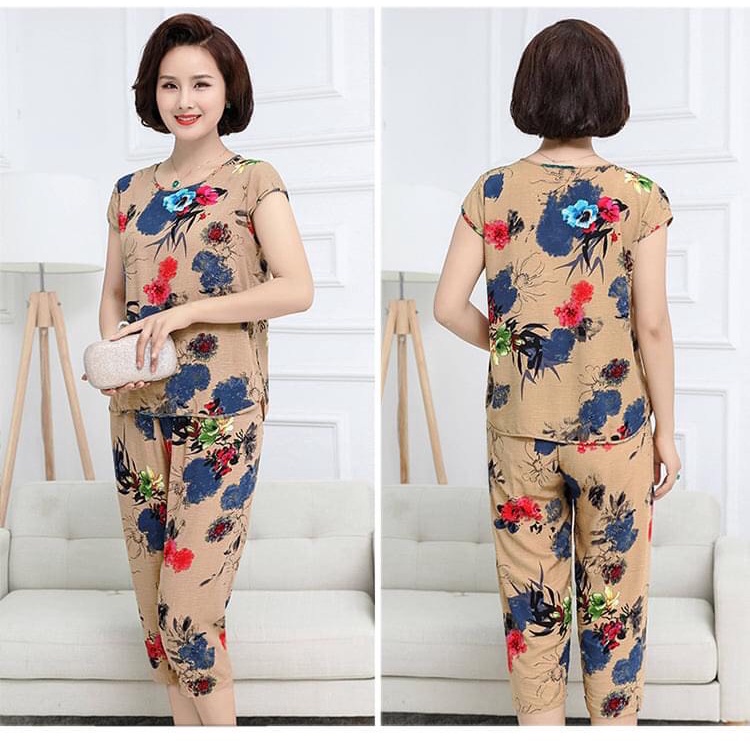 Bộ Đũi Trung Niên Hoa Mặc Nhà Cho Mẹ Hàng Quảng Châu
