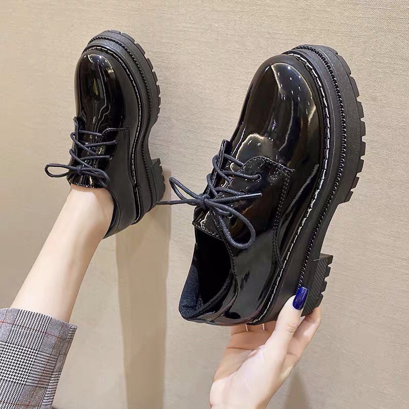 Giày Oxford da bóng độn đế chỉ trắng