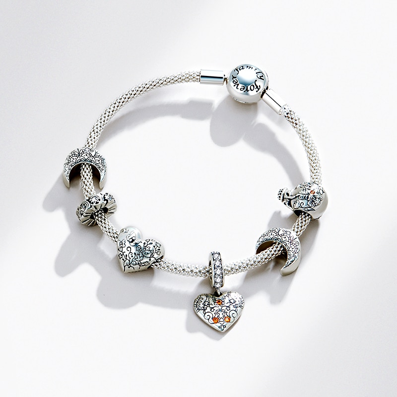 Hạt Charm Bamoer SCC1604 Bằng Bạc 925 Thật Họa Tiết Mặt Trăng Đính Đá CZ Làm Trang Sức Vòng Tay DIY Cho Nữ