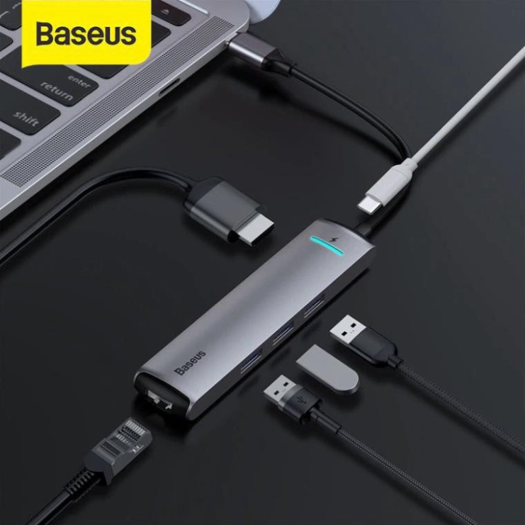 HUB Đa Năng Baseus 6 In 1 USB 3.0 RJ45 Carder Đầu Đọc OTG Adapter Cho MacBook Pro - HUB Splitter Huawei Matebook
