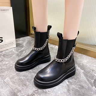 [Order] Bốt da Nữ cổ cao phối chun phối dây xích 2021