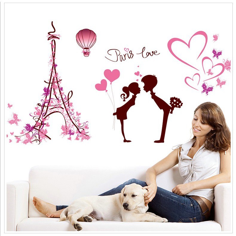 Decal dán tường trang trí phòng cưới, phòng ngủ lãng mạn Combo tháp Paris decalamyshop