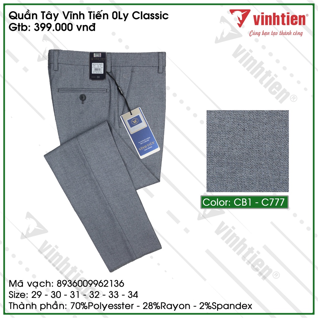 Quần Tây Công Sở Nam 0ly Classic Vĩnh Tiến 399