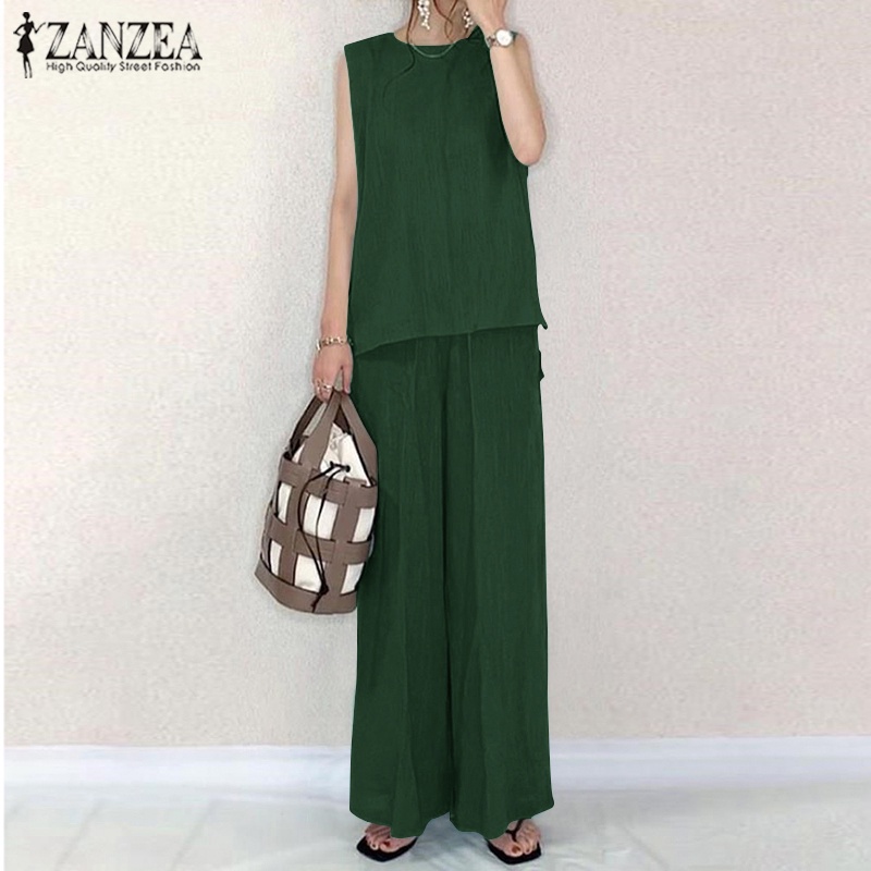 Bộ đồ Zanzea gồm áo sát nách và quần dài ống rộng thời trang tùy chọn màu sắc dành cho nữ