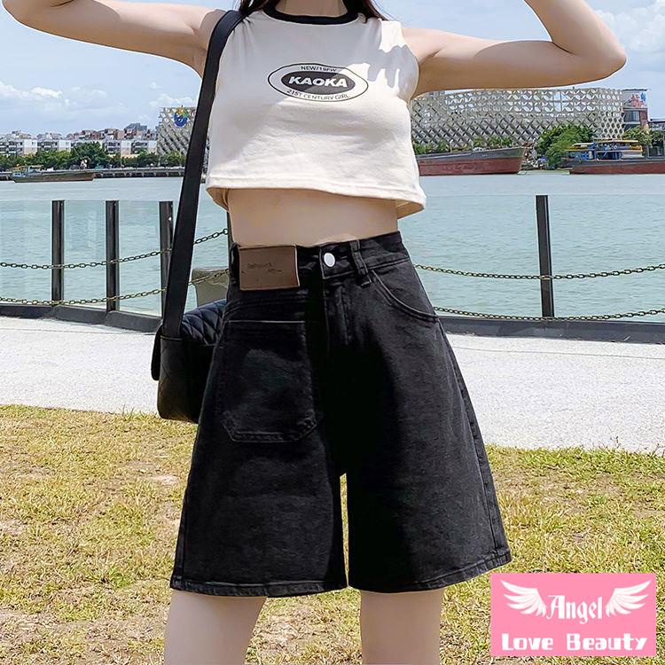 Quần Short Denim Màu Đen Dáng Rộng Phong Cách Hàn Quốc Thời Trang 2022 Cho Nữ