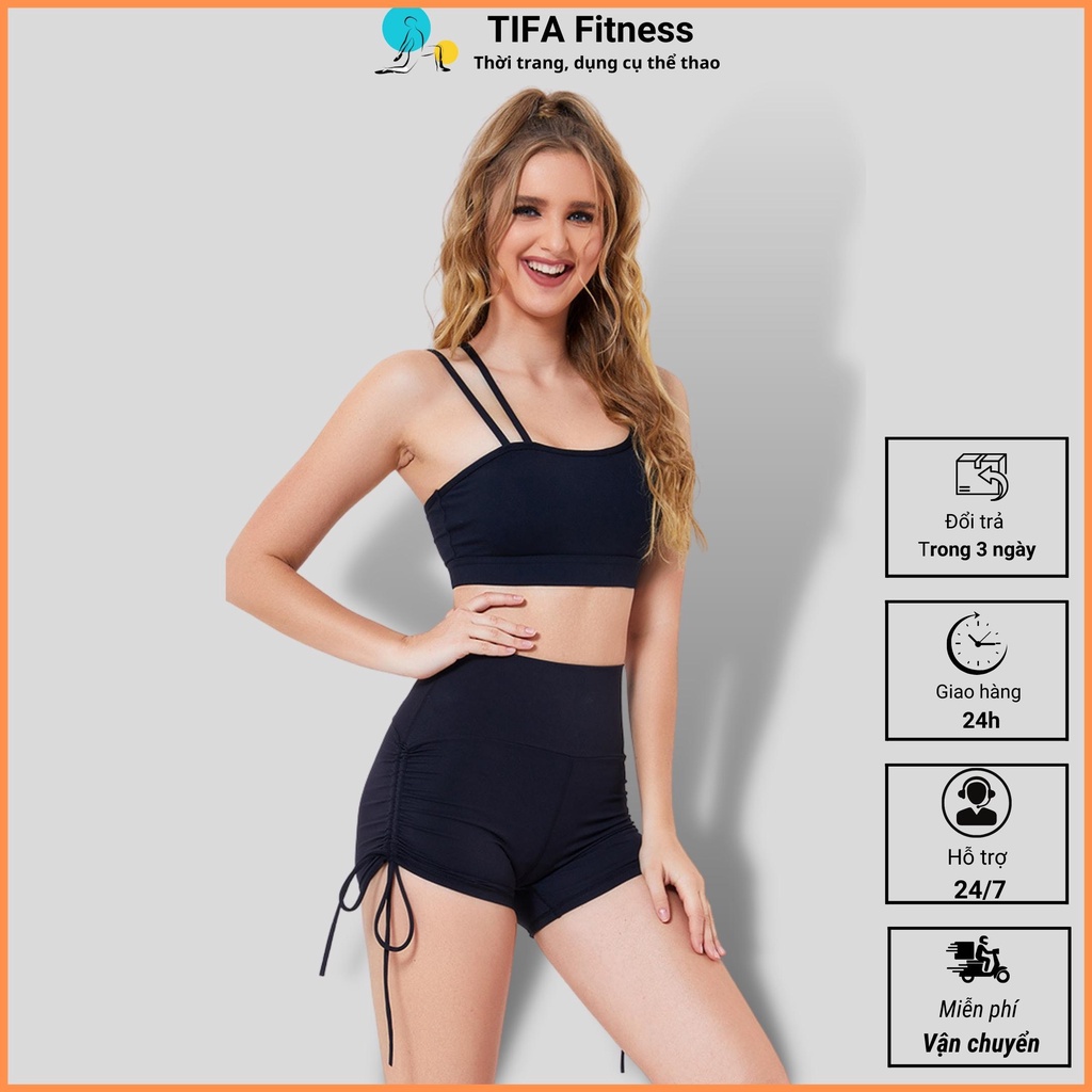 Bộ quần áo tập Gym Yoga Aerobic nữ quần đùi có dây rút. Tôn dáng người mặc, co giãn, thấm mồ hôi.