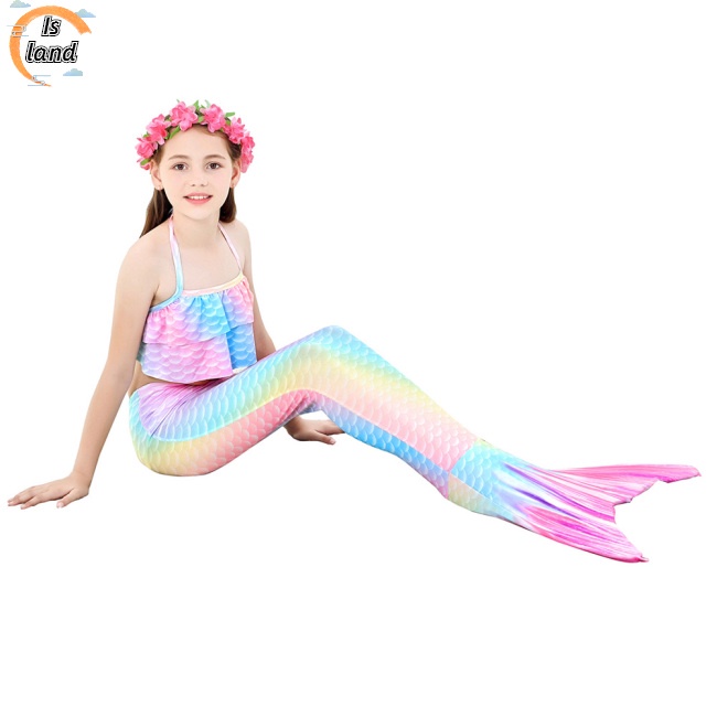 Bộ Đồ Bơi 3 Món Gồm Áo Croptop Hai Dây Và Quần Lót Màu Sắc Gradient Dành Cho Bé Gái 3-12 Tuổi