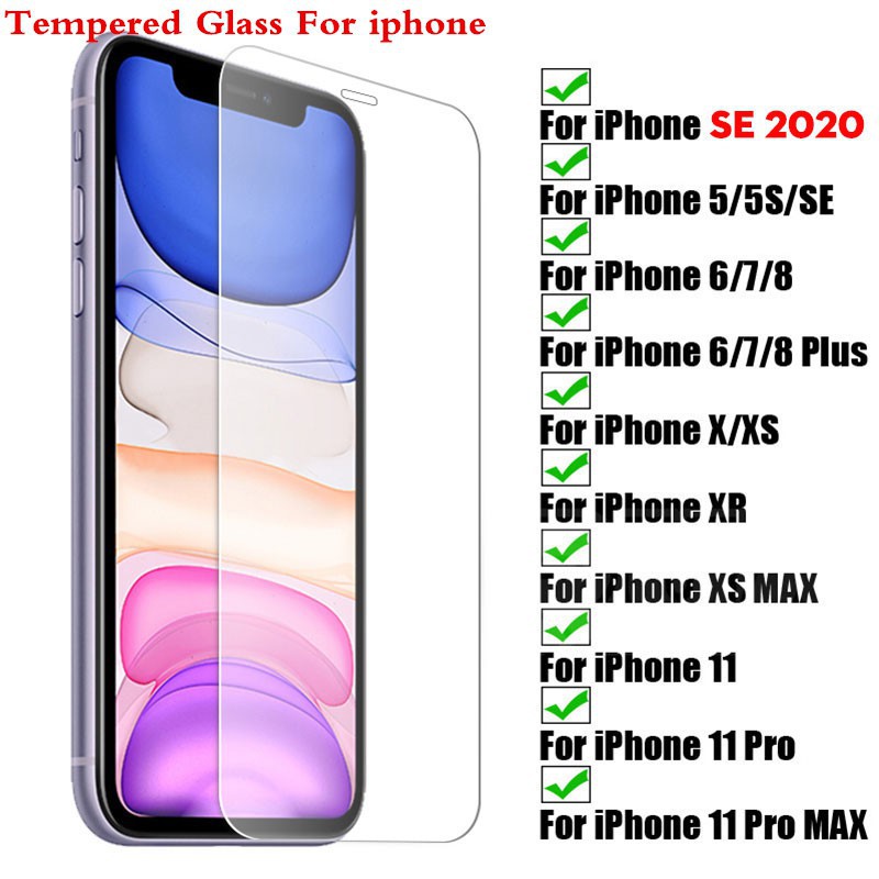 Ốp Điện Thoại Mặt Kính Cường Lực Cho IPhone 11 PRO Max XS Max XR X 8 7 Plus 6 6S SE 2020 5S 5SE