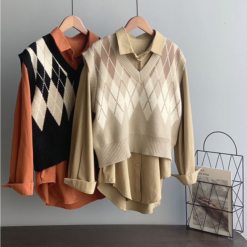 Áo Dệt Kim Không Tay Dáng Rộng Phong Cách Retro Cá Tính