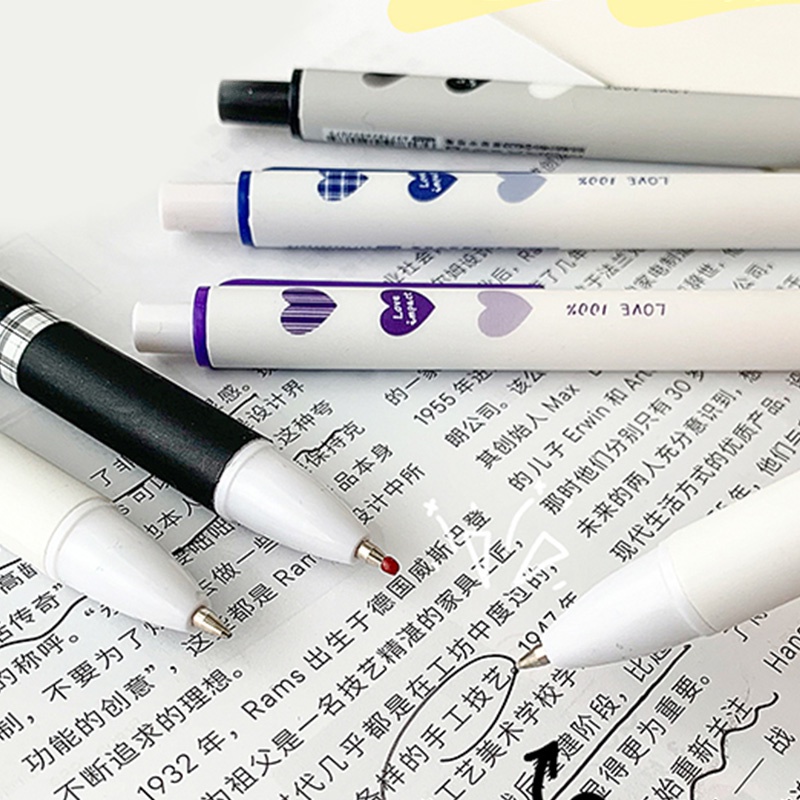 Set 6 Bút Bi Mực Đen Ngòi 0.5mm Hình Trái Tim Xinh Xắn