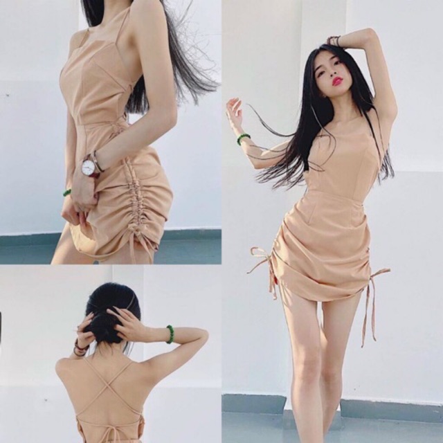 Đầm rút dây có dây cột sau lưng siêu dễ thương
