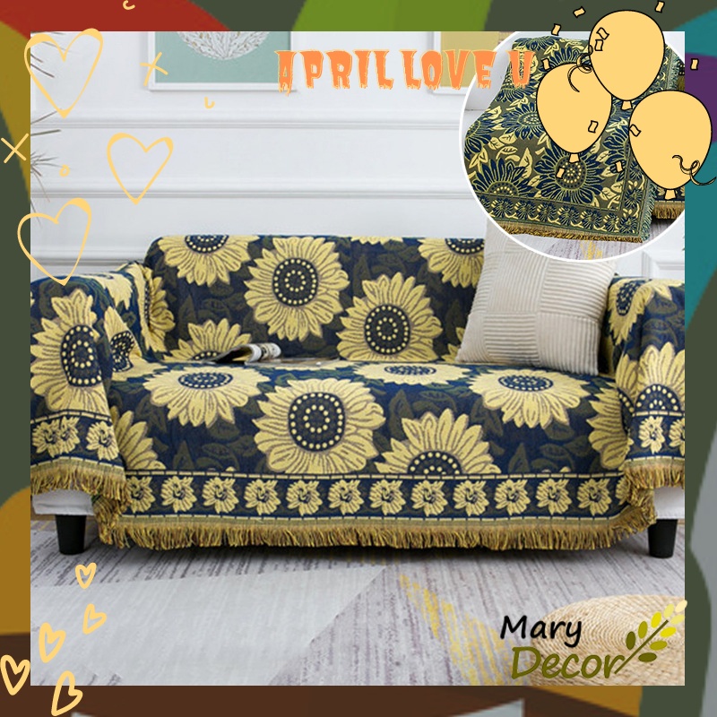 (1.8*2.3m) Khăn phủ ghế sofa cổ điển thanh lịch retro Hoa hướng dương - Sunflower PS16