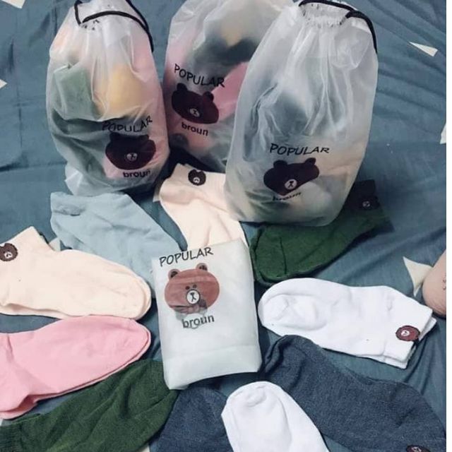 {Hàng Sẵn} Sỉ, Lẻ 10 Đôi Tất Gấu Loại 1 kèm túi gấu