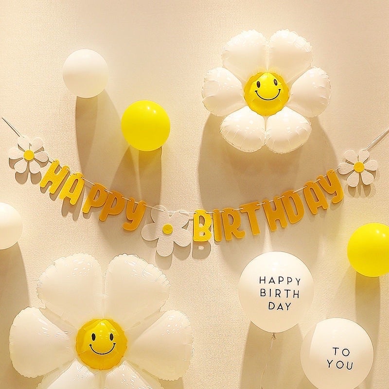 Sét Bóng happy birthday Sinh Nhật Hình Hoa Cúc Phong Cách Hàn Quốc