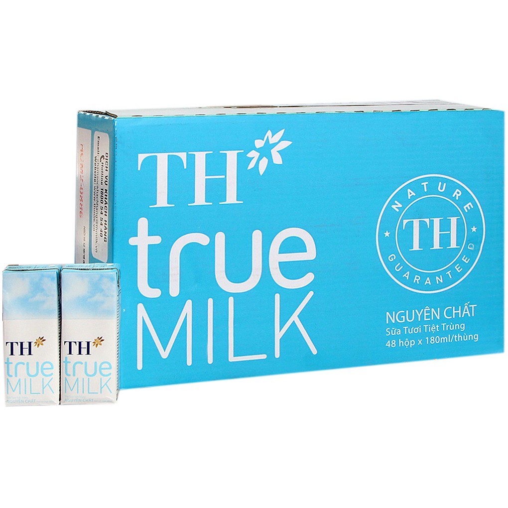 Thùng sữa tươi tiệt trùng TH True Milk Nguyên chất hộp 180ml (48 hộp) “GIÁ BÁN ĐÃ TRỪ KHUYẾN MÃI”