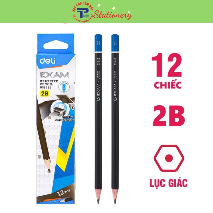 Bút chì Deli Exam 2B - Cực nhạy với máy chấm thi tự động - Combo 6 chiếc / 12 chiếc - EU55090