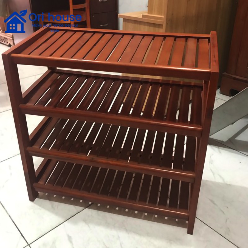 Kệ Dép Gỗ 4 Tầng Ngang 60cm - Chất Liệu Gỗ Cao Su - Nội Thất Ori
