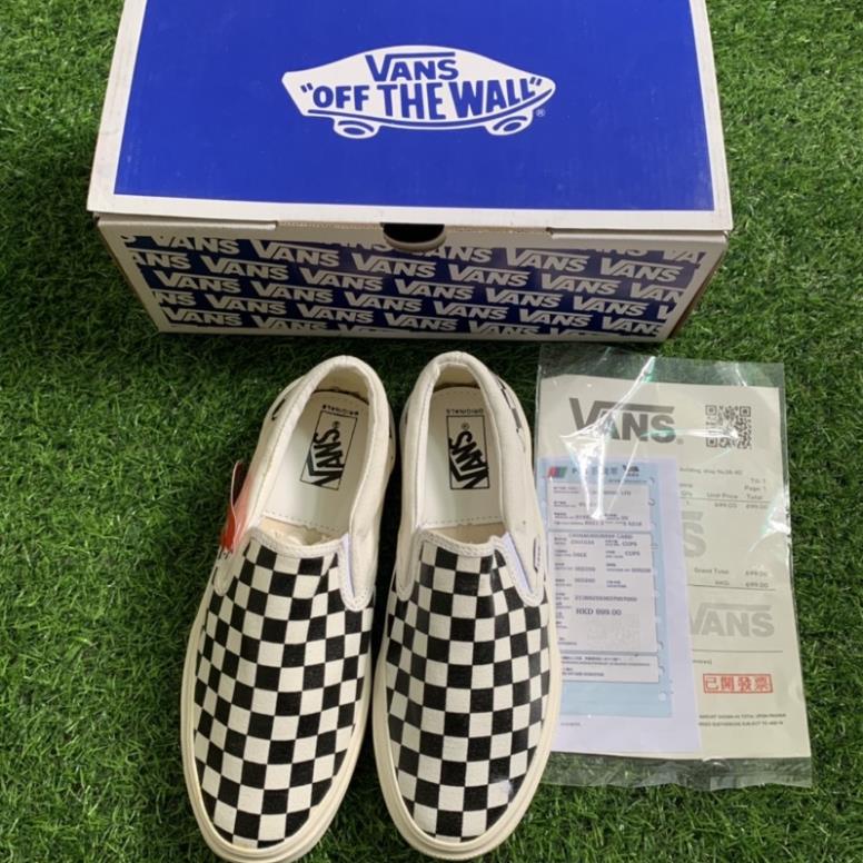 [Chuẩn 11 - Full box Giày thể thao Vans lười slip on caro vault đen trắng nam nữ không dây