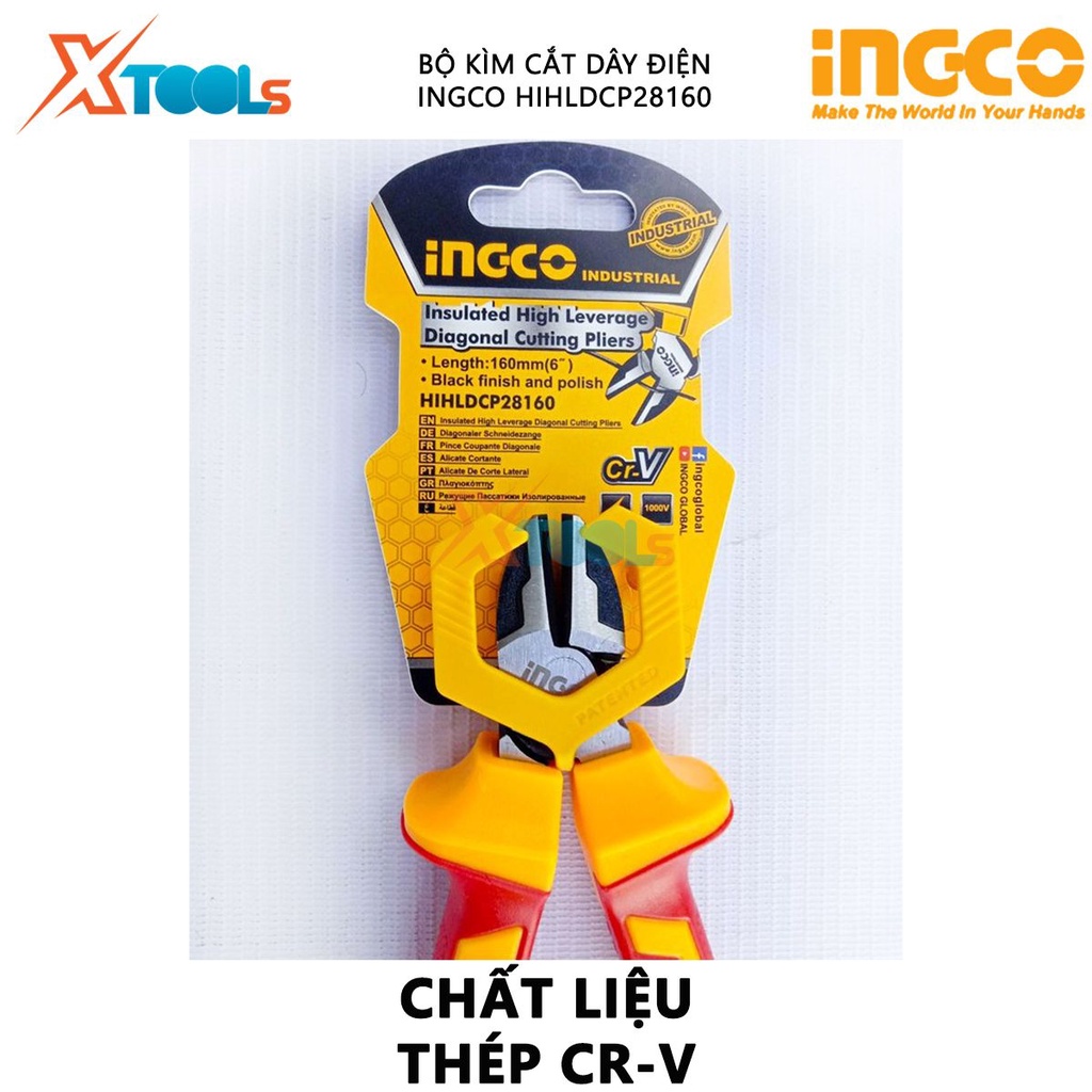 Kìm cắt cách điện INGCO HIHLDCP28160 | kềm cách điện Chiều dài kìm 6&quot; (160mm) Tay cầm cách điện lên đến 1000V cắt, kẹp,
