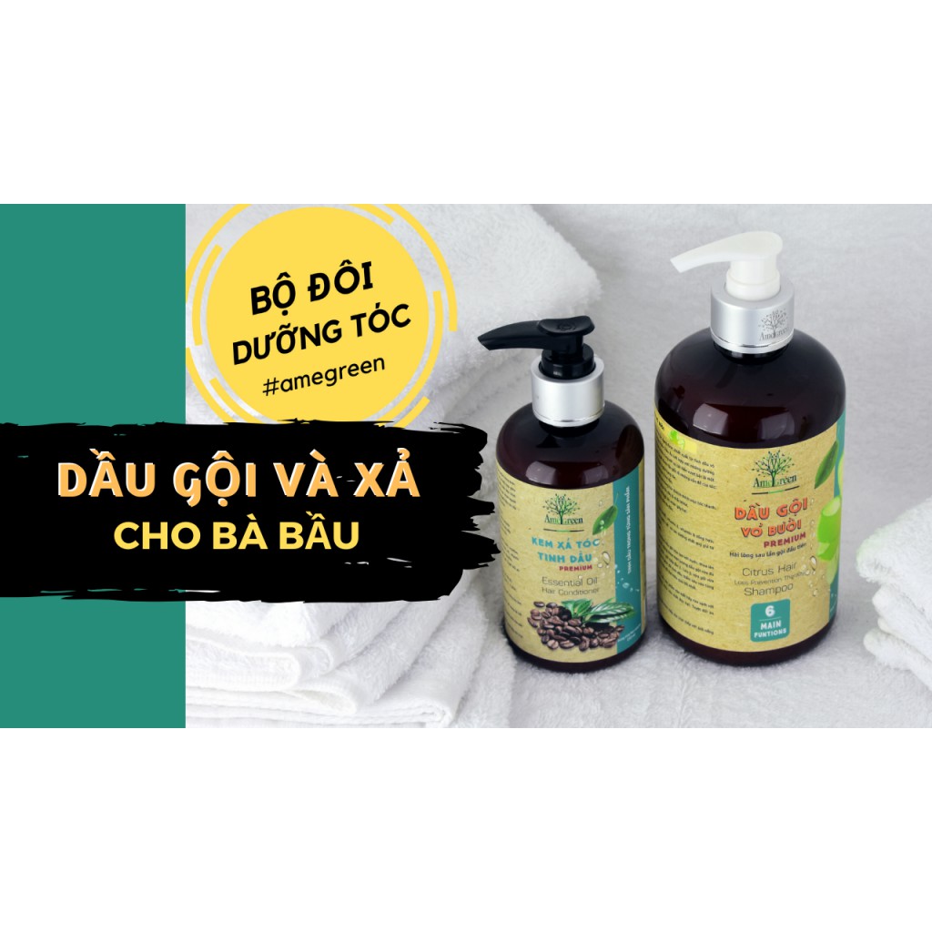 { KHUYẾN MÃI} [HÀNG CHÍNH HÃNG] Bộ Dầu gội Vỏ Bưởi và Kem xả tinh dầu Cà phê Amegreen ngăn ngừa rụng tóc và kích mọc tóc