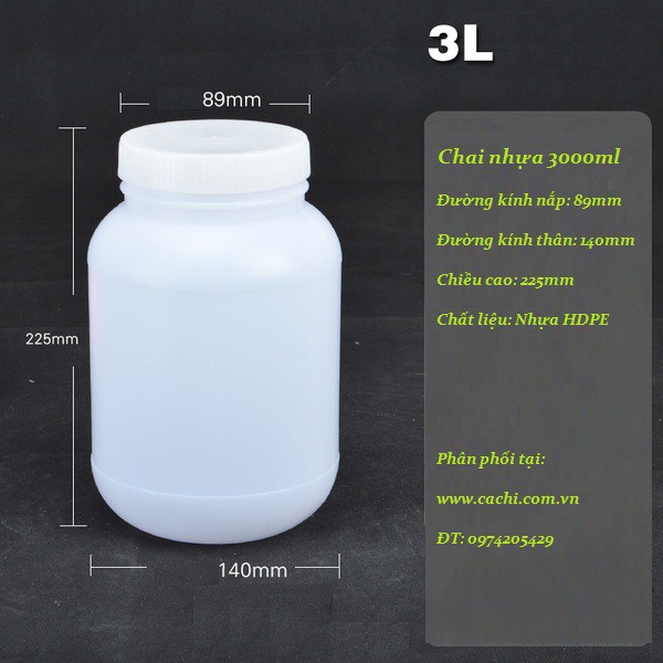 Chai đựng hóa chất 3000ml bằng nhựa HDPE