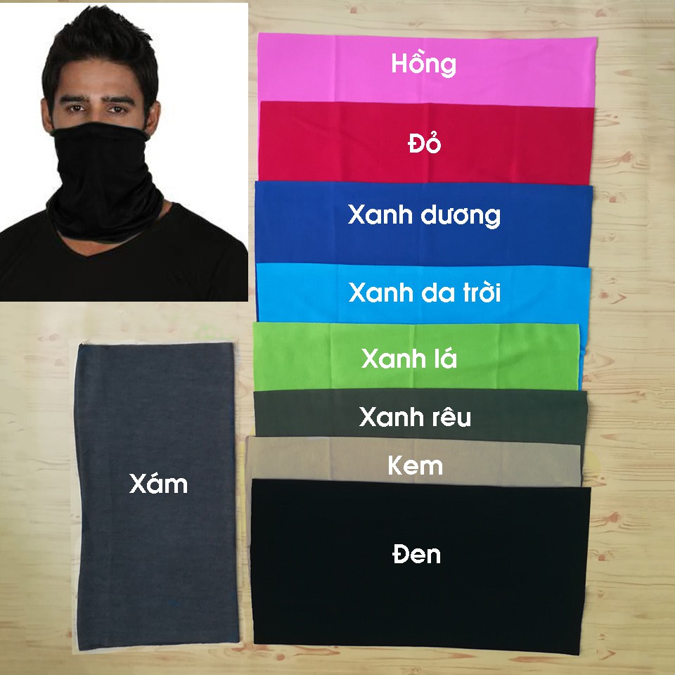 Khăn phượt khăn đa năng 1 màu trơn không có hình - khăn đa năng đen trơn
