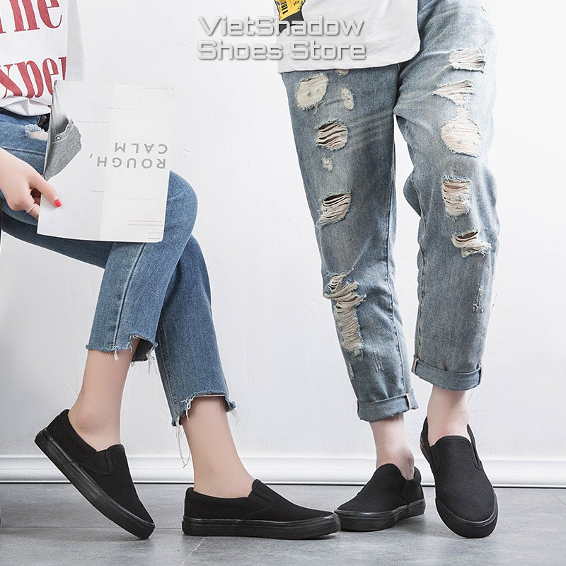 Slip on nữ - Giày lười vải nữ LEiNiER - Chất liệu vải bố 4 màu (đen), (trắng), (xám) và (đen tuyền) - Mã SP 227